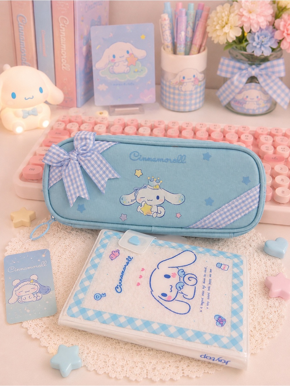 Cinnamoroll Blue Pencil Case - Cute Bow School Stationery